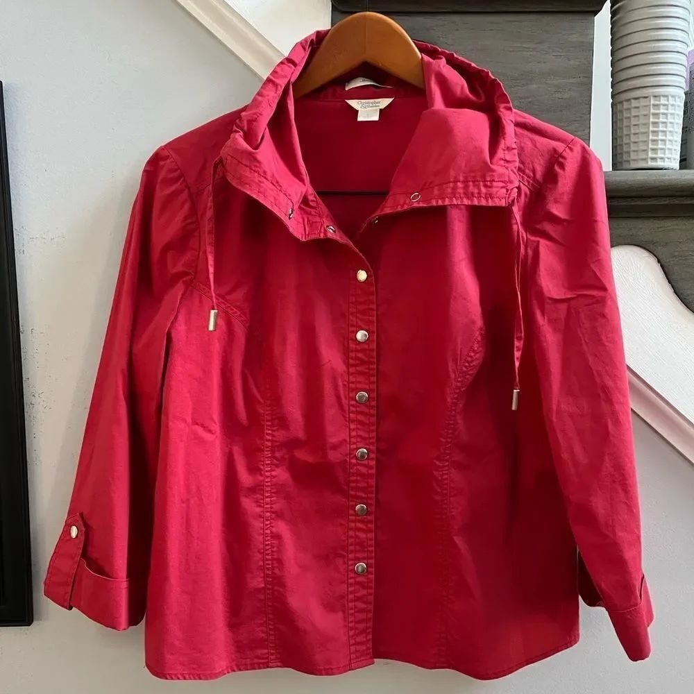 Christopher & Banks Red Light Wright Funnel Neck Snap Shirt Jacket sz M EUC